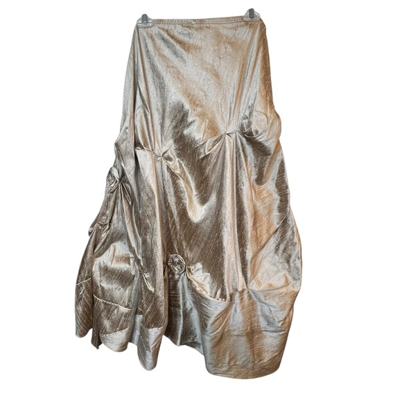 Lee Andersen Vampiress Skirt XL Taupe Gold Dupioni Silk Roses Wedding Formal - Picture 2 of 15